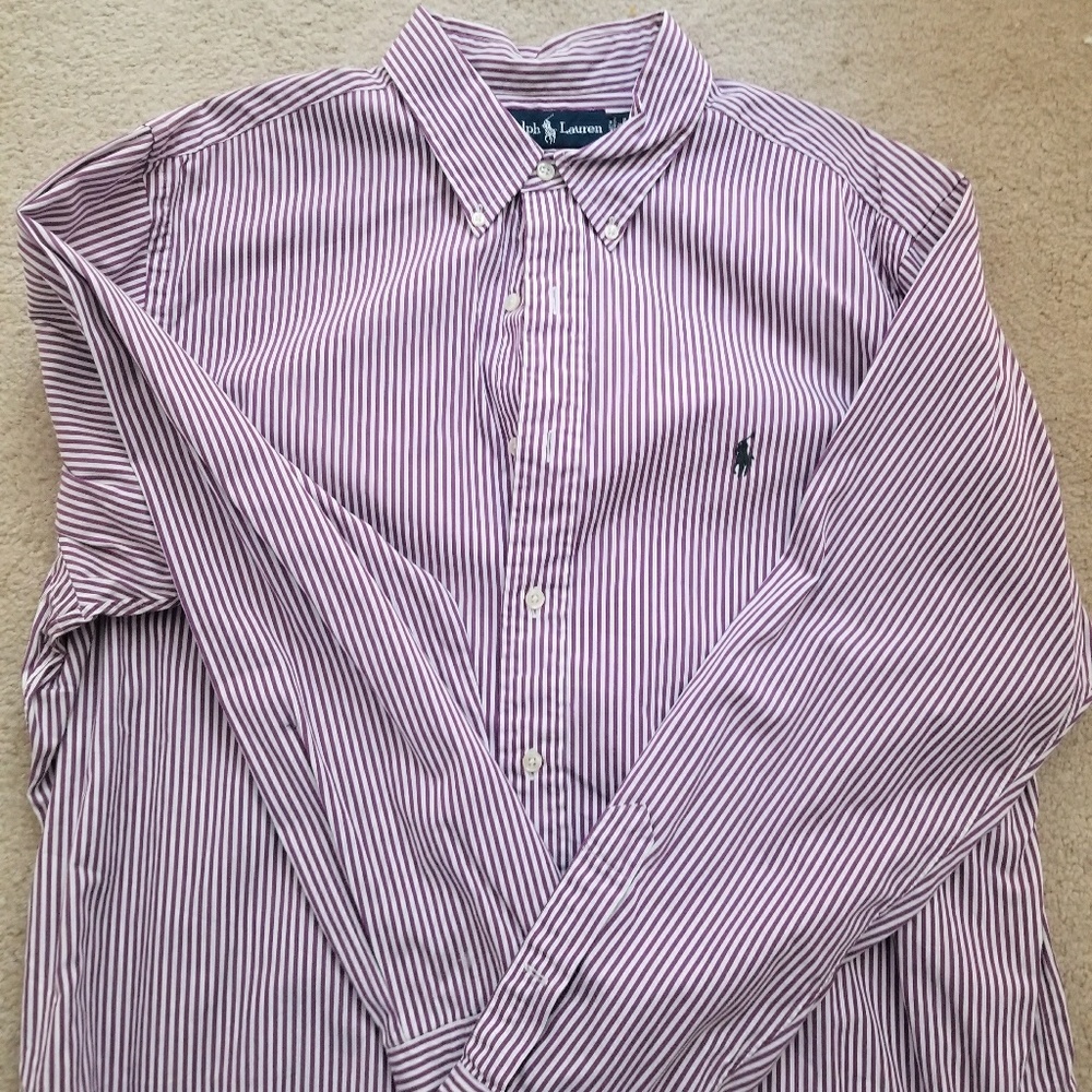 Polo button down. Purple/white stripes. 17 34/35